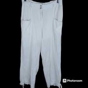 Linen blend boho off-white baggy wide leg pants Size 8 cottagecore